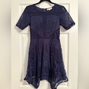 Love fire blue handkerchief hem dress size M